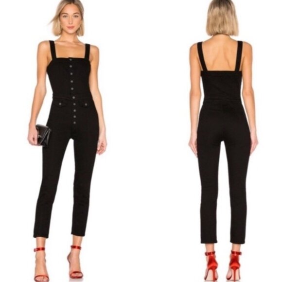 GRLFRND Jumpsuit Womens Medium Black Hill Button Front Stretch Denim Made in USA - Picture 1 of 16